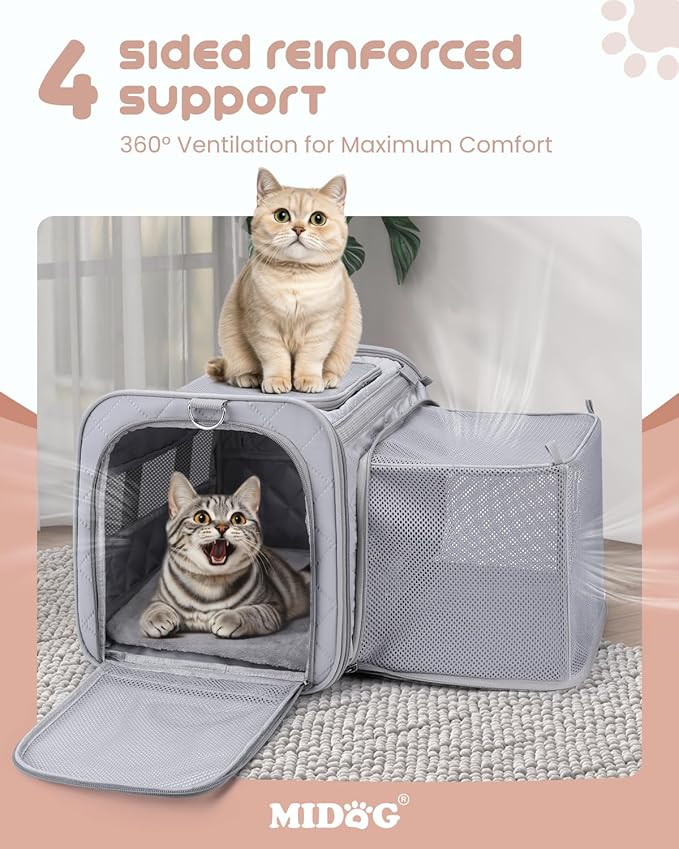 MIDOG Cat Carrier Soft for Small to Medium-Sized Cats,Up to 25 Lbs, Large Soft Sided Pet Carrier,Collapsible Travel Cat Carriy Bag(Beige,20 inch x 13 inch x 13 inch)