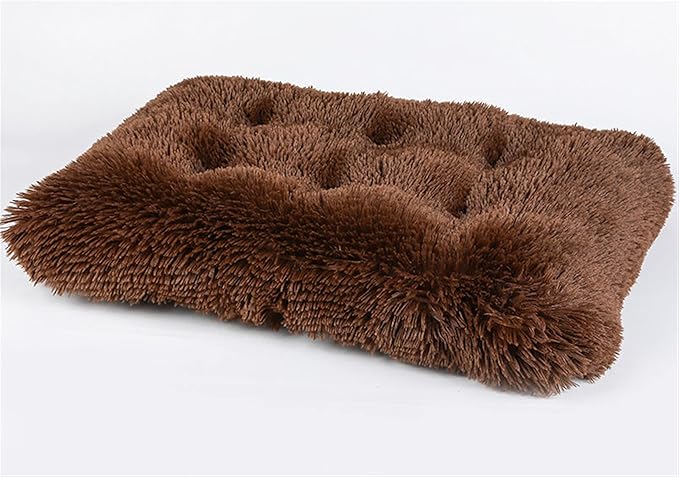 Long Plush Calming Pet Bed Cuddler Pet Bed for Dogs and Cats Fluffy Faux Fur Dog Bed with Anti Slip Bottom Machine Washable Pet Sleep Bed Crate Mat Coffee L
