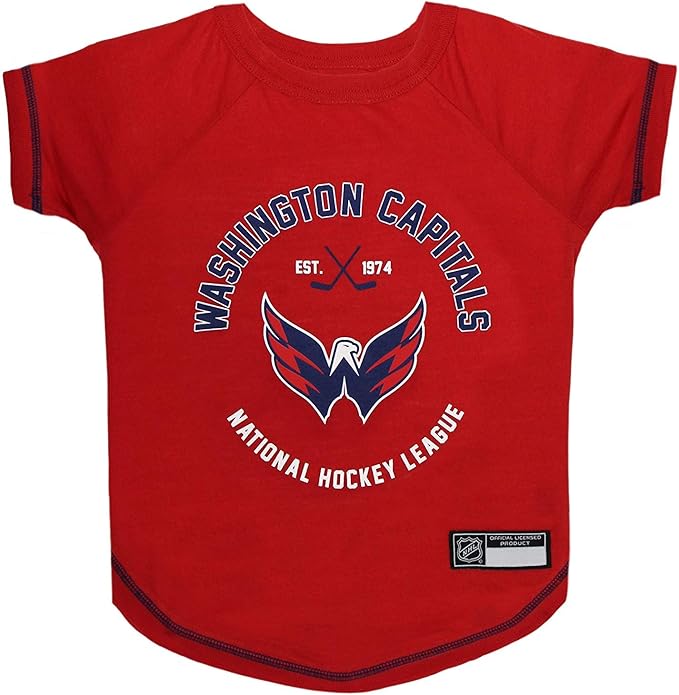 NHL Washington Capitals Tee Shirt for Dogs & Cats, Large. - Are You A Hockey Fan? Let Your Pet Be An NHL Fan Too!