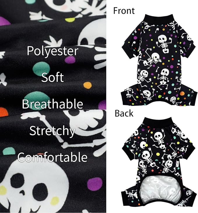 XPUDAC Dog Halloween Pajamas for Small Medium Dogs Skull Costume Soft Puppy Clothes Pet Outfit cat Jumpsuits, Medium