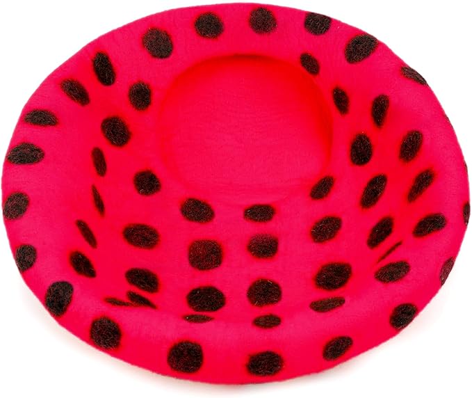 Woolygon Premium Felt Cat Cave Bed – Wool Kitty Beds Handcrafted Kitten Caves Bed for Indoor Cats - Made from Merino Wool, Foldable Cat Hideaway Covered Cat House Pod (Red Polka)