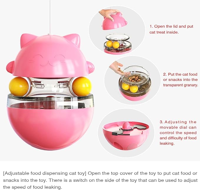 Interactive Cat Toy for Indoor Cats Wobble Treat Dispenser Ball Kitten Food Dispenser & Puzzle Feeder Balls & Enrichment Toys & Mental Stimulation Interactive Brain Game (Pink)