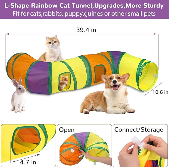 Retro Shaw Cat Toys Pack 33Pcs, Interactive Kitten Toys for Indoor Kittens Cats, Collapsible Kitty Play Tunnel Tent Feather Wand Balls Bell Springs Mouse Kitty Toys for All Breeds (2 Tunnel)