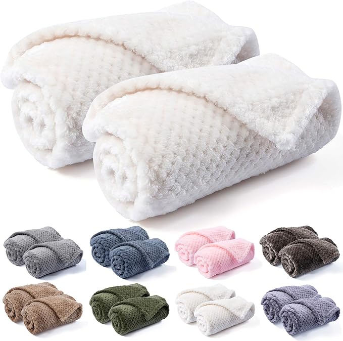 Warm Soft Fuzzy Dog or Cat Blanket, Plush Fleece Throws for Puppy, Kitten, Medium, Large Dogs - Ivory (S/24" x 32")