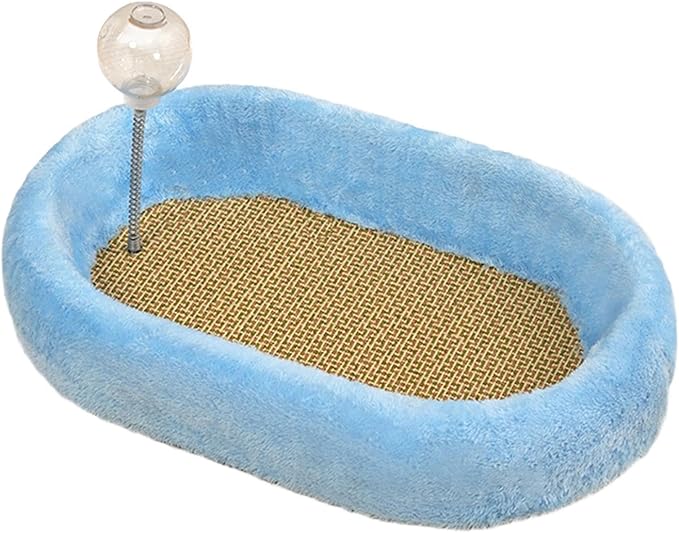 Baoblaze Kitten Bed Oval Cats Scratch Pad Furniture Protector with Ball Play Chasing Sofa Protection Training Toys Cat Scratcher Board, Blue