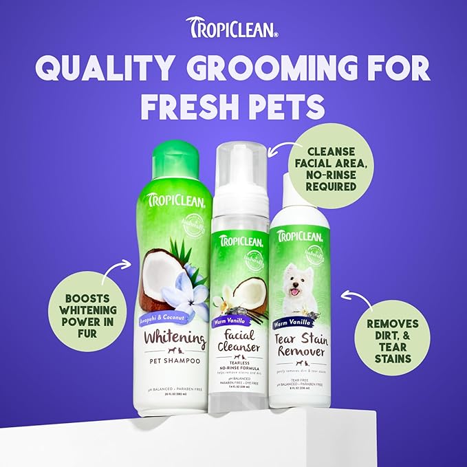 TropiClean Warm Vanilla Waterless Facial Cleanser for Dogs | Dog Foam Face Wash | Dog Face Wash Derived from Natural Ingredients | Cat Friendly | Made in the USA | 7.4 oz.