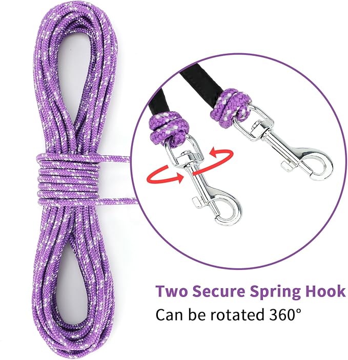 Rypet Reflective Cat Long Leash - 15 FT Escape Proof Walking Leads Yard Long Leash Durable Safe Personalized Extender Lead Traning Play Outdoor for Kitten, Puppy, Rabbit and Small Animals(Purple-S)