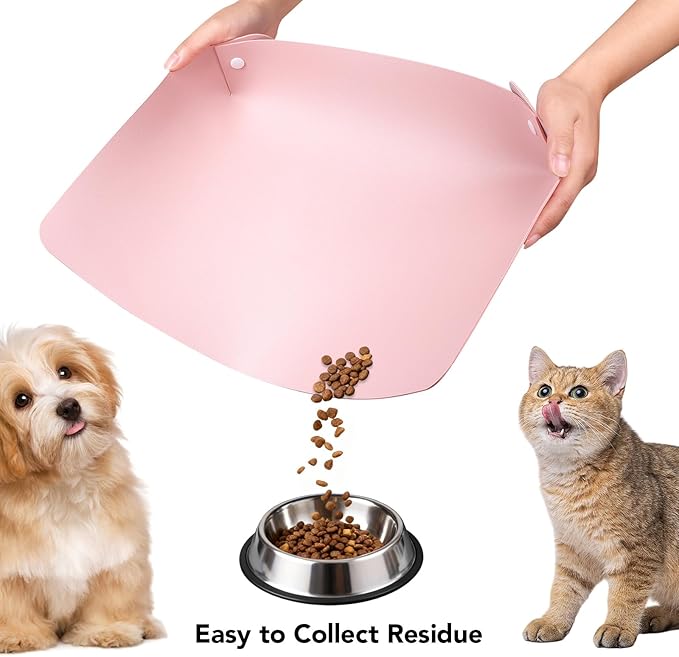 Cat & Dog Pet Feeding Mat,Pet Food Mats for Floor Waterproof,Protects Floors from Spills, Cat Bowl Mats for Food and Water,Pink