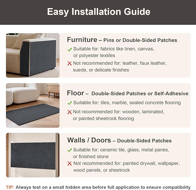 Cat Scratch Furniture Protector, 78.7"x15.7" Trimmable Self-Adhesive Cat Scratching Mat, Corner Couch Protector from Cat Claws, DIY Anti-Scratch Pad Rug for Sofa, Wall & Door, Dark Gray