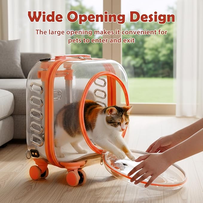 Portable Pet Carrier Trolley Box - Ventilated PC Travel Carrier with Silent Shock-Absorbing Wheels, Telescopic Handle for Cats, Small Dogs, Puppies - Outdoor Hiking, Camping, Car & Airline A