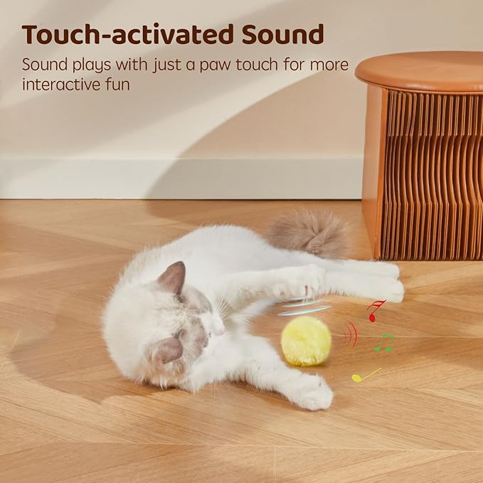 Potaroma Chirping Cat Toys Balls with SilverVine Catnip, Upgraded, 3 Pack Fluffy Interactive Cat Kicker, 3 Lifelike Animal Sounds, Kitty Kitten Catnip Exercise Toys