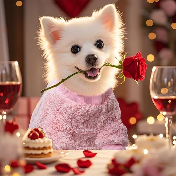 Topbuti Dog Sweater Heart Puppy Sweaters for Small Dogs and Cats, Warm Soft Flannel Pet Holiday Clothes Cat Coat for Winter Christmas Valentines (Pink, Large)
