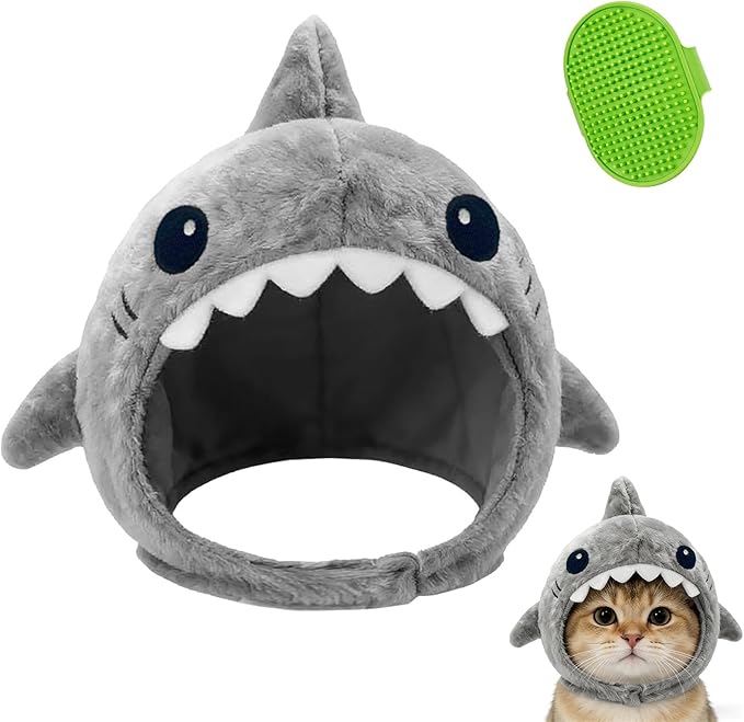 Shark Cat Hat Costume, Winter Hat for Cats & Small Dogs, Cute Pet Dog Cap Costume Gear for Kitten & Puppy Bonnet (1)