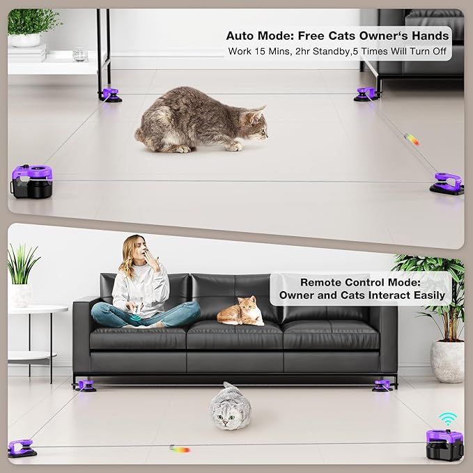 Interactive Cat Toys for Indoor Cats, Cat Treadmill Auto/Remote Control DIY Cat Mouse Hunting Toys, Keep Bored Kitten Dog Entertained to Chase, Feather Toy to Exercise Wheel-Purple