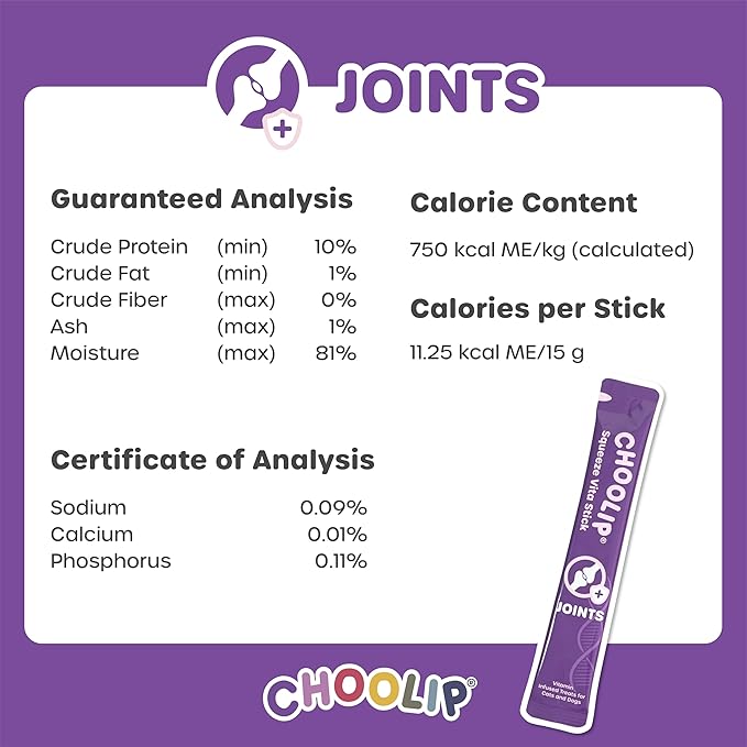Choolip Squeeze Vita Stick Joint Support Lickable Cat and Dog Treats – 49-Count Chicken & Salmon Sticks with MSM and Vitamin E – Box with 7 Pouches, Vet-Formulated for Joint Health