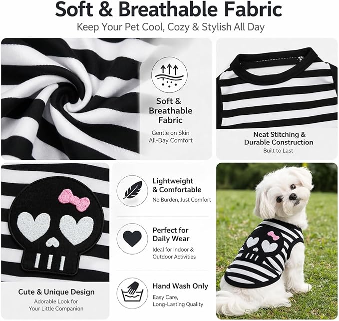 Petitebella Black Skull Face Puppy Dog Shirt (Stripes, X-Large)