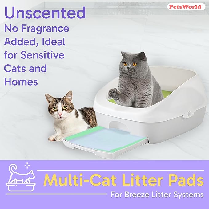 PETSWORLD Multi Cat Pad Refills for Cats Breeze Litter System, Ultra-Absorbent, Quick Dry - (800 Count, Unscented)