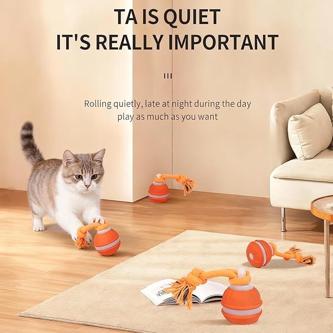 Interactive Dog & Cat Toys for Small Dogs and Indoor Cats - Automatic Moving Ball with Chirping Sound, Motion Activated Self Play Toy to Entertain Bored Pets, Easter Basket Essentials (1 Orange)