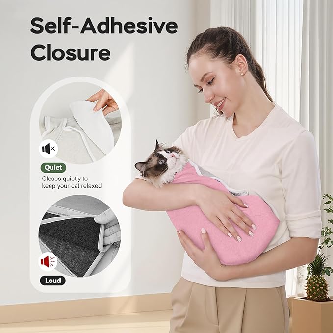 Cat Wrap for Cutting Nails, Self-Adhesive Cat Nail Clipping Restraint Bag, Anti-Scratch Cat Grooming Wrap Swaddle for Meds, SubQ Fluids, Ear Cleaning, Teeth Brushing & Vet Visits,Pink,S