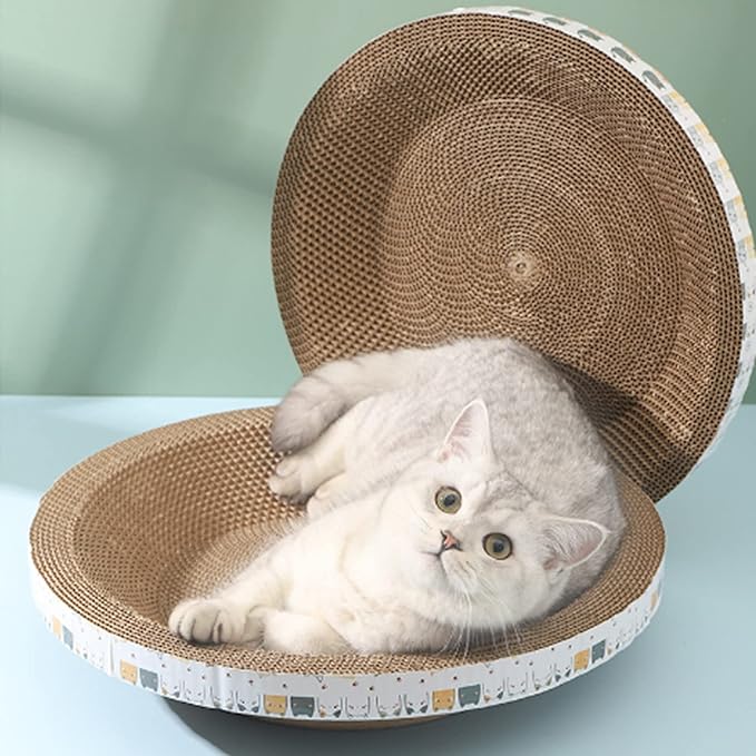 Round Corrugated Cat Scratcher Bed for Furniture Protection, Anti-Scratch Cat Scratching Pad