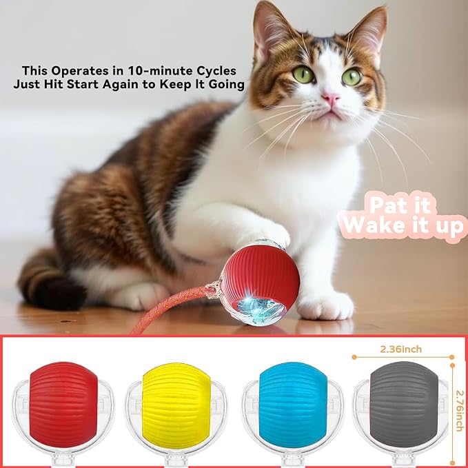 Speedy 2.0 Tail Interactive Cat Toys for Indoor Cats, Automatic Cat Toy with Elastic Mesh Tail, Electric Rolling Ball on Carpet, Chirping and Motion Activate Cat (Red)