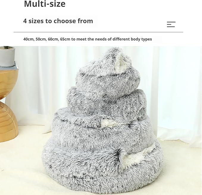 Cat Bed Round Fluffy Hooded Cat Bed Cave Puppy & Kitty,Cat Bed Round Plush Fluffy Hooded Cat Bed Cave, Cozy Cocoon Dog Bed Winter Warm Long Plush Cozy Nook Dog Bed.,19.7IN,Black