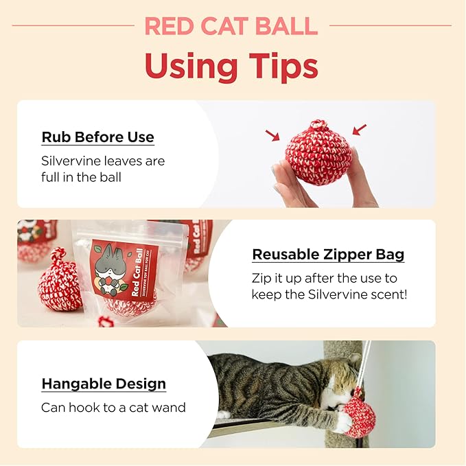 JAYU PET Red Cat Ball [W/O Bell Version] - Handmade Silvervine Cat Toy with Catnip, Interactive Matatabi Ball for Indoor Cats & Kittens, Feline Play Toy & Gift (2.7 inch)
