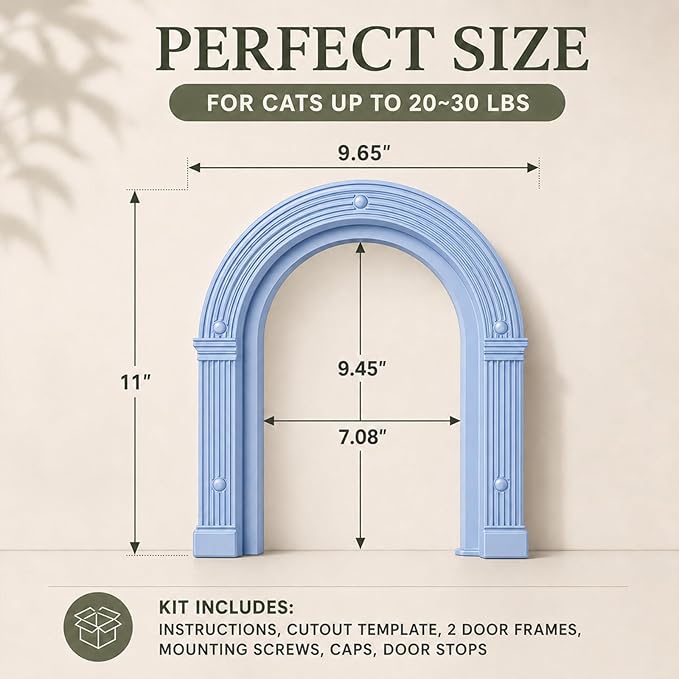 Cat Door for Interior Doors Large - No-Flap, No Training Needed, Indoor Cat Door Fits Cats Up to 25 lbs, Easy Installation, Installs in Minutes, Fits 1.25" to 1.75" Thick Solid & Hollow Doors Blue