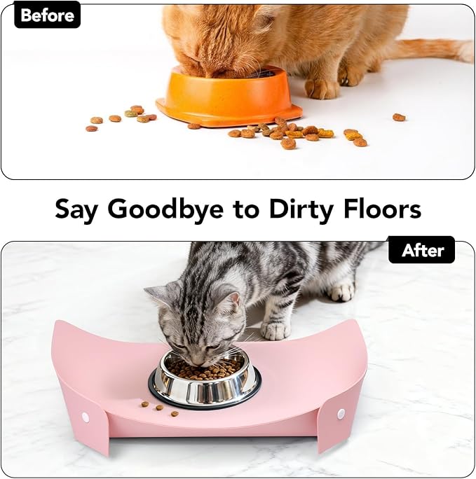Cat & Dog Pet Feeding Mat,Pet Food Mats for Floor Waterproof,Protects Floors from Spills, Cat Bowl Mats for Food and Water,Pink