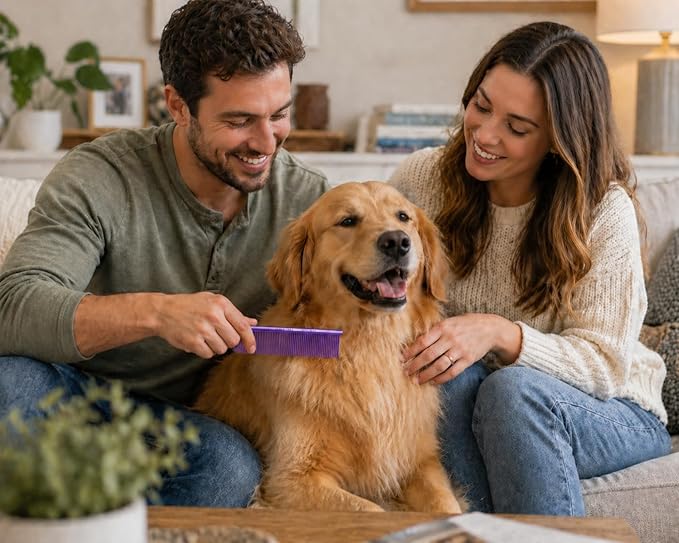 Resco Professional Anti-Static Best Dog, Cat, Pet Grooming Comb, Medium/Coarse Tooth Spacing, 1.5-Inch Pins, Candy Purple