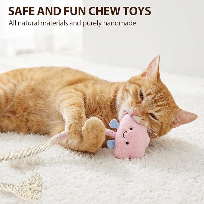 Shudyear 4 Pack Cat Chew Rope Toys, Cotton Cat Rope Toy for Biting and Kicking, Durable Interactive Cat Toy for Indoor Cats Kittens & Adult Cats