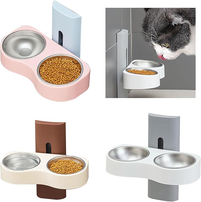 Wall Mounted Cats Bowl Large Capacity Pet Feeding Cats Drinking Height Adjustable Water Feeders Bottle Water Feeders Dispenser