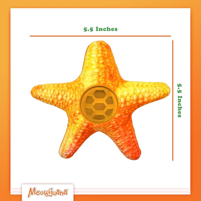 Meowijuana Knock N' Nibble Starfish & Seafood Treat Bundle | Crunchie Munchie Catnip Treats | Refillable Treat Dispensing Toy | Interactive Puzzle Toy for Felines