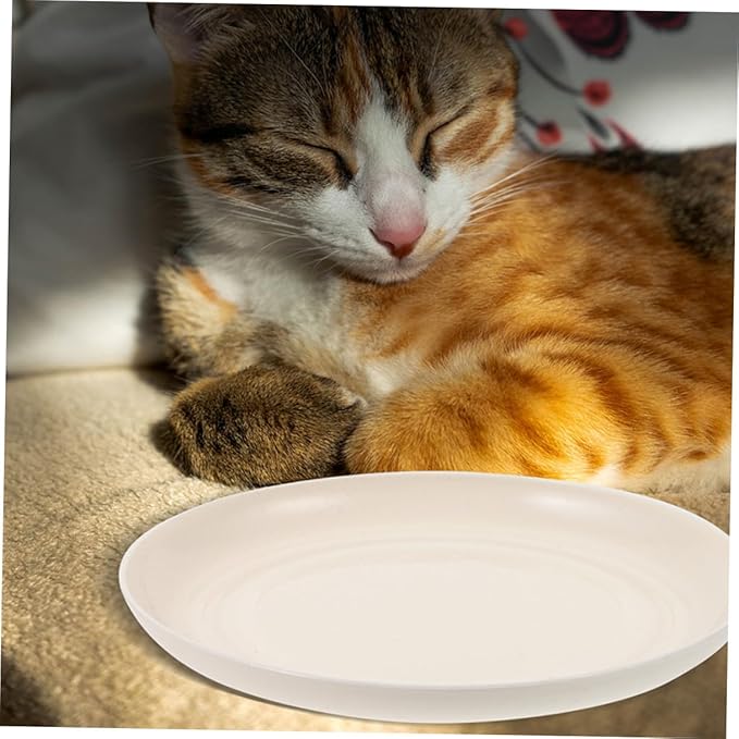 4pcs Shallow Cat Food Bowls Set 20cm Wide Flat Pet Feeding Plates for Kittens and Short-Leg Cats Sturdy Plastic Multi-Color and Watering