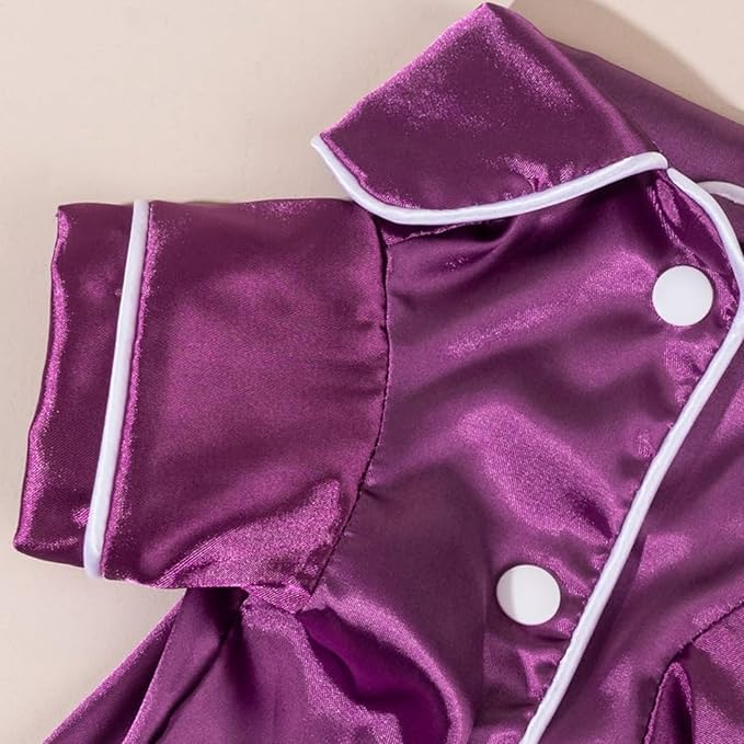 Cat Puppy Costume Elegant Satin Pajamas with Bow Headband 2PCs Set Pet Sleepwear Cute Pet Outfit Cosplay Partywear Photoshoots (Purple Set,Medium)