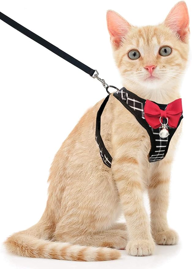 Cat Harness and Leash, Breathable Mesh Vest Harness for Puppy Cat Rabbit (Black, S)