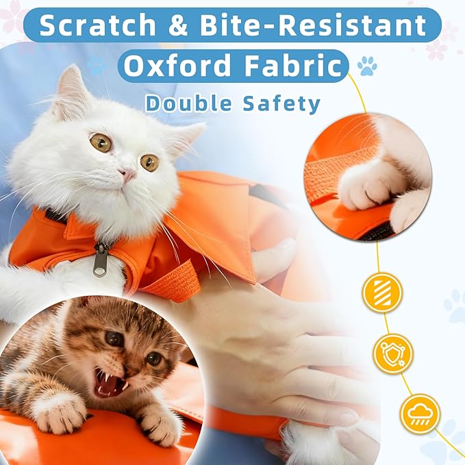Waterproof Cat Grooming Restraint Bag - Anti-Scratching for Claw Care & Nail Trimming, Ideal for Cat Medical Examination (Pink, L)