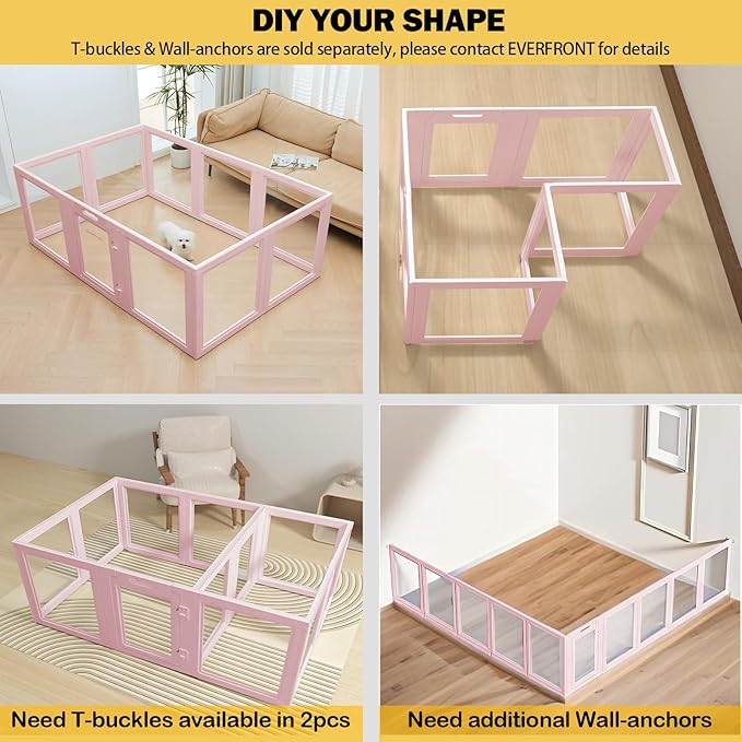 EVERFRONT Clear Acrylic Dog Playpen - Clear Dog Play Pen - Easy Assemble Acrylic Dog Playpen - Puppy Playpen, Cat Playpen, Small Animal Playpen, Dog Play Pen Indoors