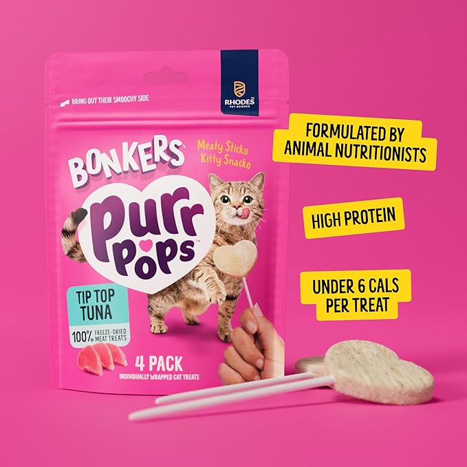 Bonkers Purrpops Freeze-Dried Tuna Flavored Lollipop Treats for Cats, 4 Pack (Pack of 13)