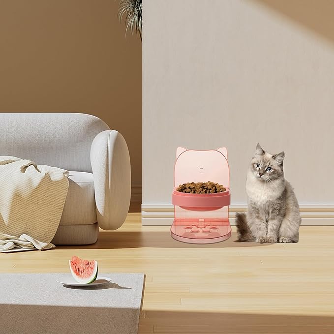 Elevated Pet Food Bowl Stand with Raised Pink Plastic Cat and Dog Feeder Bowl Anti-Spill Design for Small Pets Puppy Feeding and Watering Supplies