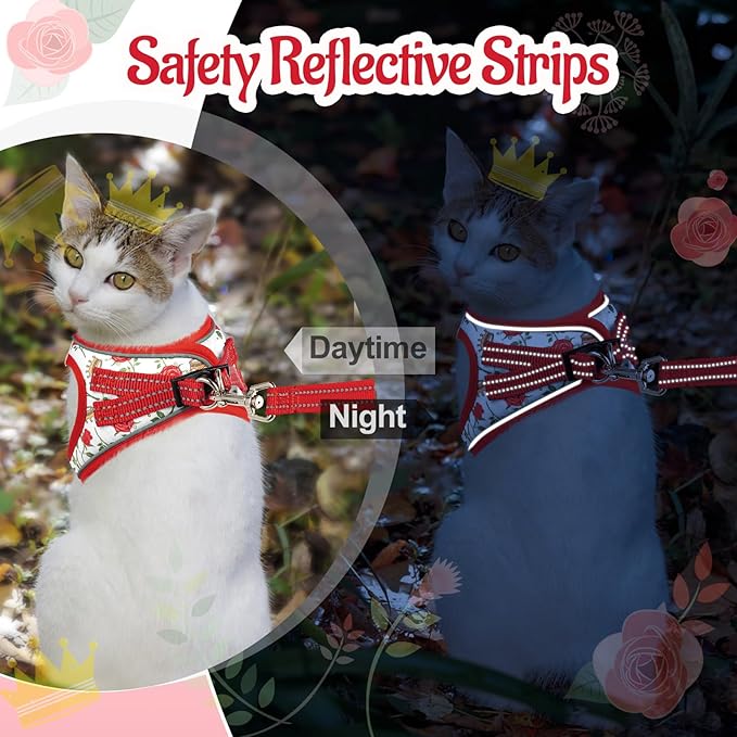 Cat Harness and Leash Escape Proof for Walking, Adjustable Soft Kitten Harness with Reflective Straps Step in Cat Vest Harness for Small Kitten and XS Dogs (Red, M-Chest(14.5"-16.3"))