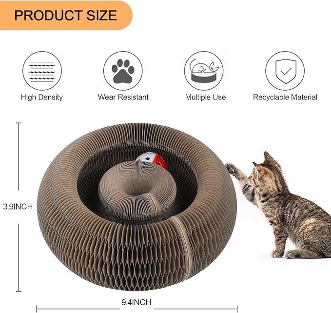 Simple Delxue Interactive Scratch Toys with a Ball, Magic Organ Cat Scratching Board, Cat Scratcher for Grinding Claw, Recyclable and Durable, Furniture Protector, Retractable, Brown, Reversible