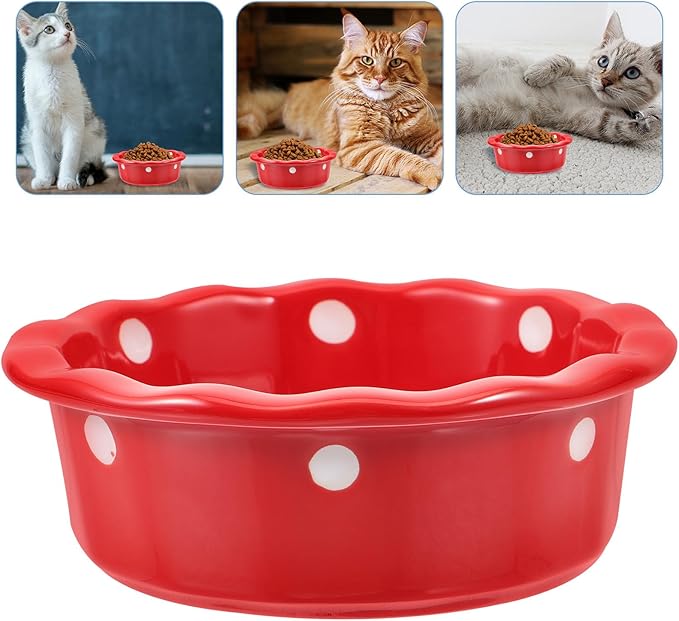 Christmas Ceramic Pet Bowl for Cats and Dogs, Red Floor Feeding Dish, Sturdy Ceramic Dog Food Bowl, Suitable for Indoor Pet Feeding and Watering