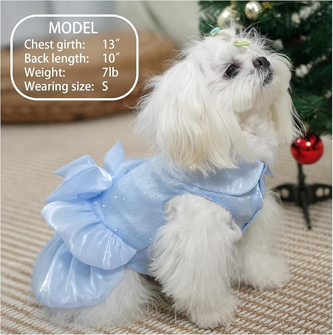 Dog Dress,Pet Wedding Dress Princess Formal Tutu Skirt with Bowknot,Puppy Birthday Party Outfit Apparel Girl for Small Dogs Cats (Blue, 4X-Large)