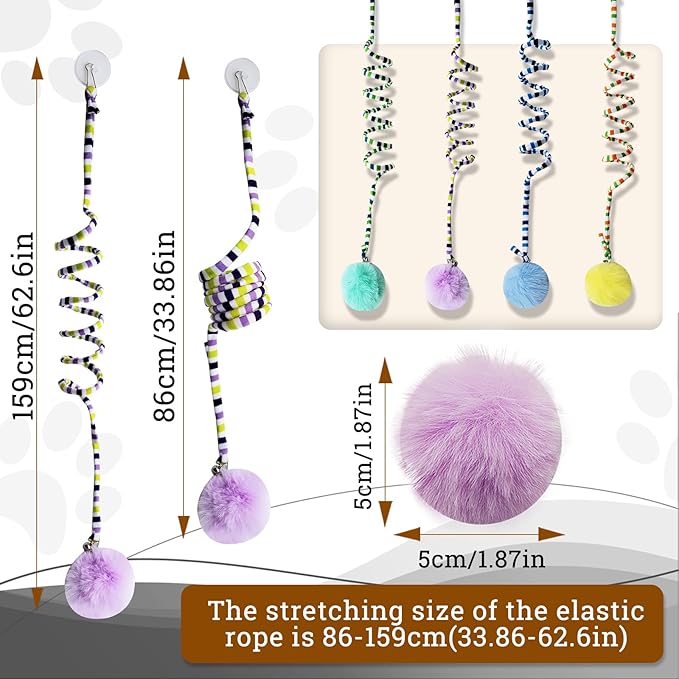 Andiker Cat Spring Toy, Self-Play Stretchable Door Hanging Cat Toy with Bell for Indoor Interactive Cat Toy, Soft Plush Ball with Spring Kitten Toy for Cat Kitten Playing Exercising (Yellow+Blue)