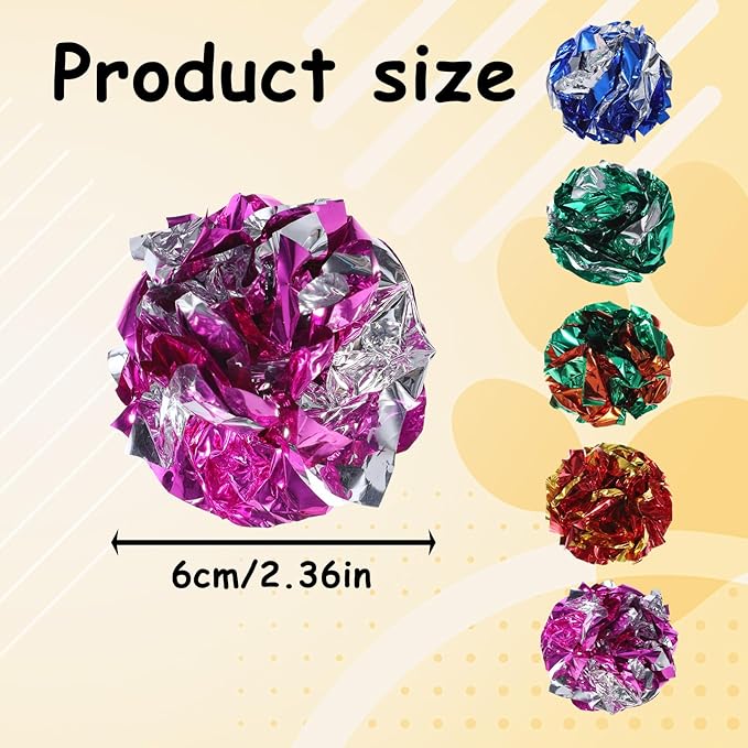 30 PCS Cat Crinkle Balls, Crinkle Cats Toy, 2.36" Interactive Crinkle-Ball, Colorful Cats Toy, Colorful Chew and Training Activity Cat Toys for Indoor
