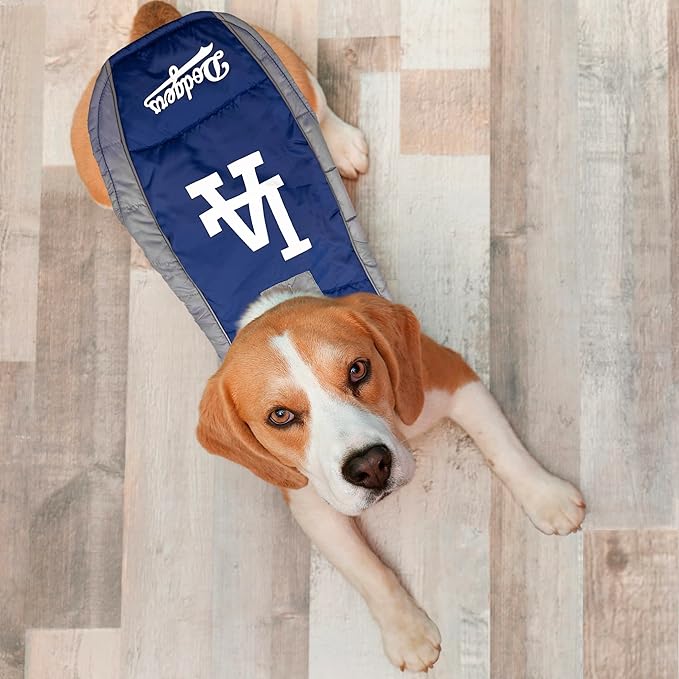 MLB Los Angeles Dodgers Puffer Vest for Dogs & Cats, Size Large. Warm, Cozy, & Waterproof Dog Coat, for Small & Large Dogs/Cats. Best MLB Licensed PET Warming Sports Jacket