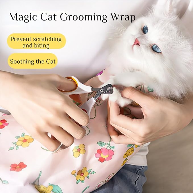 Cat Grooming Wrap, Pet Restraint Bag Cat Wrap for Stress-Free Nail Clipping Anti-Scratch Anti-Escape Multifunctional Care Pet Tool(Pink,S)