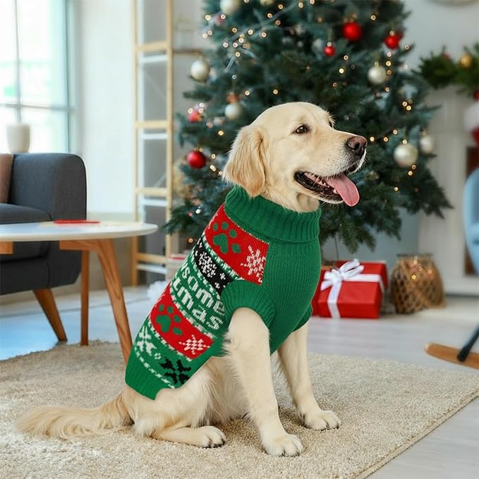 Dog Sweater Knitted for Small to Large Dogs Boy Girl, Classic Turtleneck Dog Christmas Sweaters, Warm & Soft Pet Clothes for Winter (Santa Green, XS)