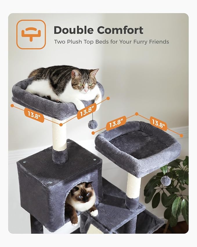 MUTTROS Tall Cat Tree 70.9"- Cat Tower with 6 Scratching Posts, Multi-Level Climbing Tower with 2 Condos, 2 Scratching Boards, 2 Top Beds & Hammock for Indoor Large Medium&Small Cats, Dark Gray